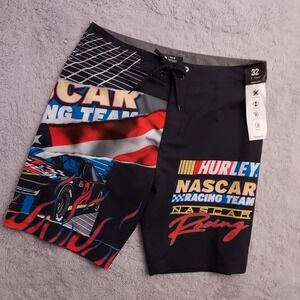 NEW Hurley Board Shorts Mens 32 Phantom Nascar AOP Drawstring Surfer Beach NWT